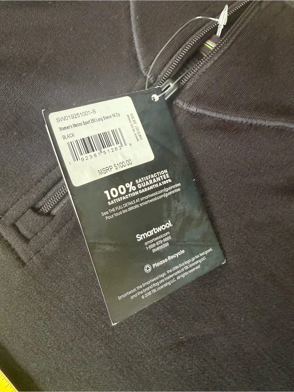Smartwool Merino Sport 250 Black Long Sleeve 1/4 Zip Jacket Women’s Size S NWT